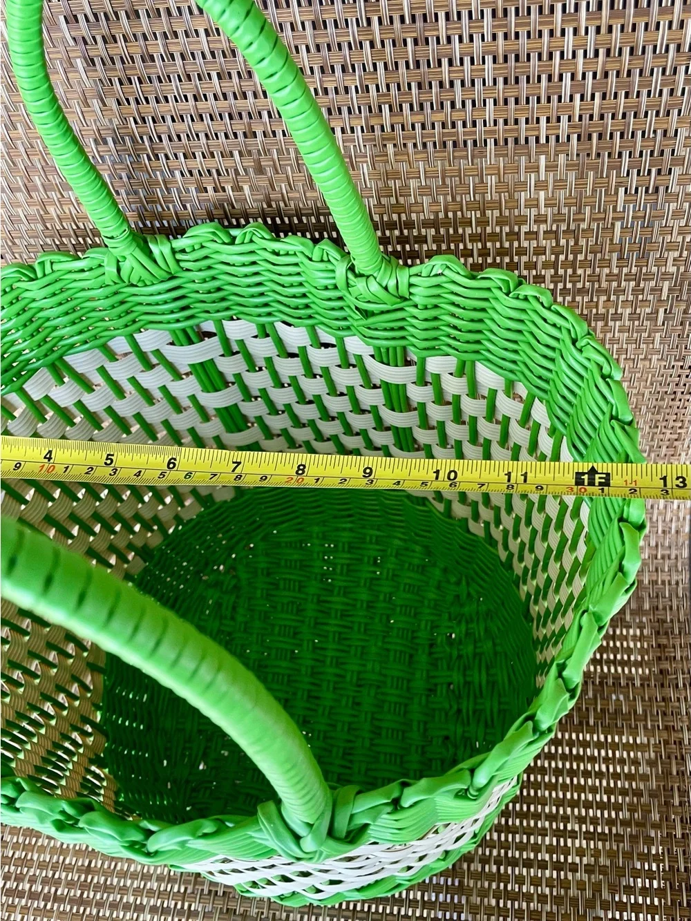 Bright Green & White Woven Tote Bag